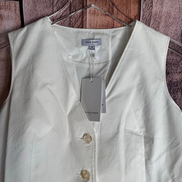 Petite Studio NYC Bridgett Vest Ivory Cotton Sleeveless Tailored Versatile M NWT - Picture 3 of 10